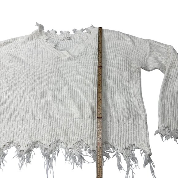 Distressed White V-Neck Sweater Jolie & Joy Large - Picture 6 of 10